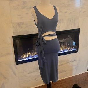 BODYCON Windsor Brand Blue Tie Waist Double Lined Mid Length Dress Size Small